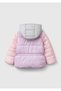 Girl's Lilac Mix Left Chest Logo Embroidered Drawstring Elastic Waist Hooded Coat - 2