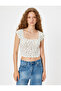 Fruit Printed T-Shirt with Bow Cap Sleeve Square Neck Slim Fit Cotton - 3