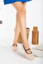 Women's Plush Rubber Detail Flat Sole Mary Jane Tedy Ballerinas - 3