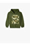 Hooded Sweatshirt with Dinosaur Appliqué Detail and Printed Long Sleeves
