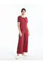 Two Mt Shop Quality Lcw Dream Burgundy Plain Short Sleeve Women's Pajama Set