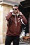 Sporty Stripe Detailed Hooded Sweatshirt - Brown - 4