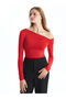 Lcw Vision Red Boat Neck Women's Blouse