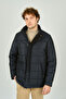 Men's Fur Lined Stand Collar Zipper and Snap Closure Coat 4000 Navy Blue