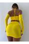 Yellow strapless high waist mini skirt two-piece set - 3