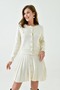 Women's Ecru Stretchy Knit Fabric Buttoned Cardigan and Pleated Mini Skirt Two-Piece Knitwear Set 1150