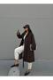 Women's Coffee Lining Line Patterned Oversize Trench Coat 28119