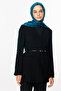 Petrol Blue Houndstooth Pattern Shiny Jacquard Shawl - 2