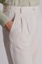 Women's Linen Blended Waist Half Elastic Double Pleated Double Leg Trousers Natural - 4