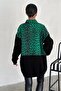Women's Green Leopard Pattern Knitwear Detailed Design Denim Jacket - 4