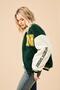Onlmoon Teddy Bomber Low Sleeve Oversize Plush College Coat with Embroidered Sleeves and Front
