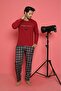 Men's Pocketed Printed Long Sleeve Knitted Pajama Set