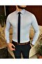 Italian Style Slim Fit Men's Tie Collar Shirt Blue T6816 - 3