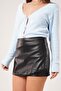 Double Breasted Faux Black Leather Shorts Skirt - 6