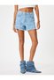 Mini Comfortable Denim Shorts - Bow Print, Buttoned Pocket, Tasseled Leg - 3