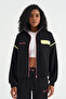 Black Stand Collar Zippered Neon Detailed Oversize Women's Tracksuit Set - 02256 - 2