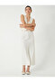 Linen Blend Long Skirt with Slit Detail A-Line