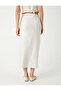 Linen Blend Long Skirt with Slit Detail A-Line - 4