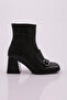 Women's Buckle Thick Heeled Boots Black Genuine Leather 437612353