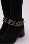 Women's Black Suede Boots - Chain Detail, Stretch Back, Heels 8172668 - 4