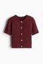 Women's Burgundy Crew Neck Hair Knit Short Sleeve Cardigan