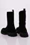 21551-22K Women's Zippered Long Boots Black Suede Genuine Leather - 3
