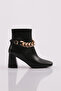 K405-22K Women's Heeled Boots with Chain Accessories Black