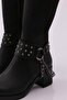 Black Stretch Heeled Boots - Ankle Buckle, Chain Detail 8182668 - 4