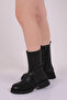 21551-22K Women's Zippered Long Boots Black Napa Genuine Leather - 5