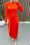 Satin Fabric Belt Detailed Hijab Evening Dress - Coral - 4