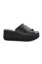Women's Cross Strap Thick Sole Slippers Black Genuine Leather 69133335