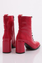 Front Lace-Up Round Toe Heeled Women's Boots Red Bouncer Patent Leather 51643285 - 3