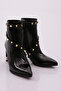 Women's Pointed Toe Trock Heeled Boots Black Patent Leather 9133284 - 2