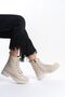 Women's Boots Zippered Inner Warm Asıtar Waterproof Non-Slip Rubber Sole Winter Lace-Up Beige Boots