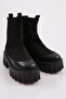 Es804 Women's Thick Sole Stretch Detailed Heeled Boots Black Suede Black Patent Leather - 2