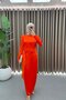 Satin Fabric Belt Detailed Hijab Evening Dress - Coral - 2
