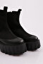 Es804 Women's Thick Sole Stretch Detailed Heeled Boots Black Suede Black Patent Leather - 4