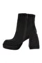 Silver Stone Buckle Blunt Toe Zippered Heeled Boots Black Suede 23123166 - 3