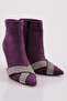 Cross Stone Detailed Women's Heeled Boots Purple 6836535 - 2