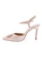 Women's Crystal Buckle Ankle Strap Thin Heeled Shoes Beige Patent Leather 21162821 - 3