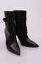 Women's Pointed Toe Cross Band Belted Goblet Heel Boots Black Wrinkled - 2
