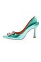 Women's Pointed Toe Crystal Stone Heeled Shoes Green Metallic 101633236 - 3