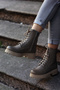 (Kia) Genuine Leather Lace Detailed Zippered Rubber Boots Genuine Leather Vizon Flotter - 5