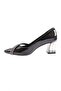 Silver Stone Pointed Toe Thick Heeled Black Patent Leather - 43122534 - 3
