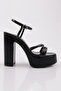 Women's Ankle Strap Thick Sole Heeled Shoes Black Printed Metallic 393236