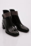 Black Patent Leather Wrinkled Women's Heeled Boots - 421273488 - 2