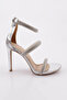 Silver Patent Leather Women's Heeled Shoes - Tees Embroidered, Ankle Strap 311233210