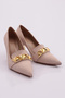 Women's Triangle Stone Heeled Shoes Beige Scuba 4110162821 - 2