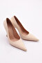 Beige Satin Women's Heeled Shoes - 32113568 - 2