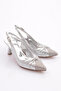 Women's Stone-Fronted Heeled Shoes Silver Plated 215432621 - 2